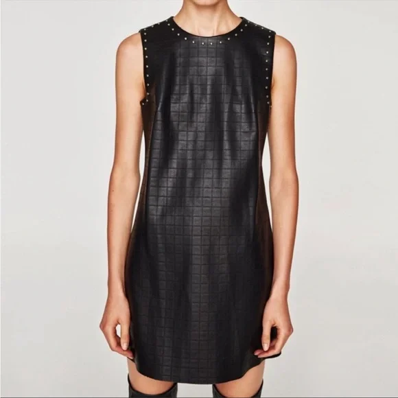 knee length dresses for ladies Signal Faux Leather High Neck Mini Dress